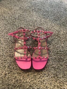 Valentino Garavani Hot Pink Studded Strappy Sandals